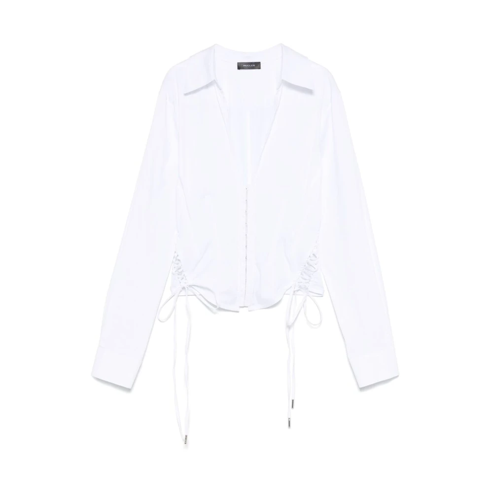Mugler Witte Vetersluiting V-hals Shirt White Dames