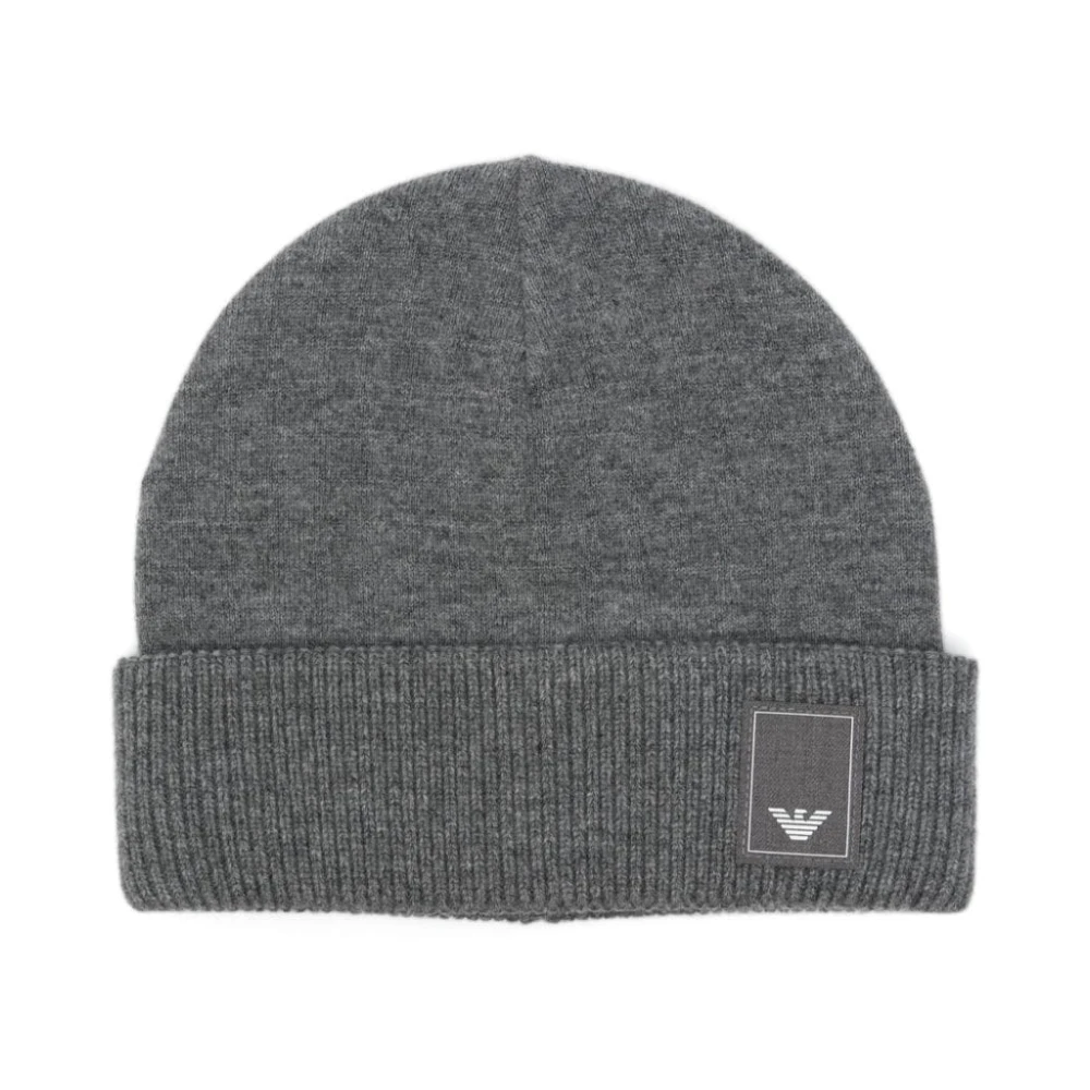 Emporio Armani Gebreide Logo Patch Grijze Hoeden Gray Heren