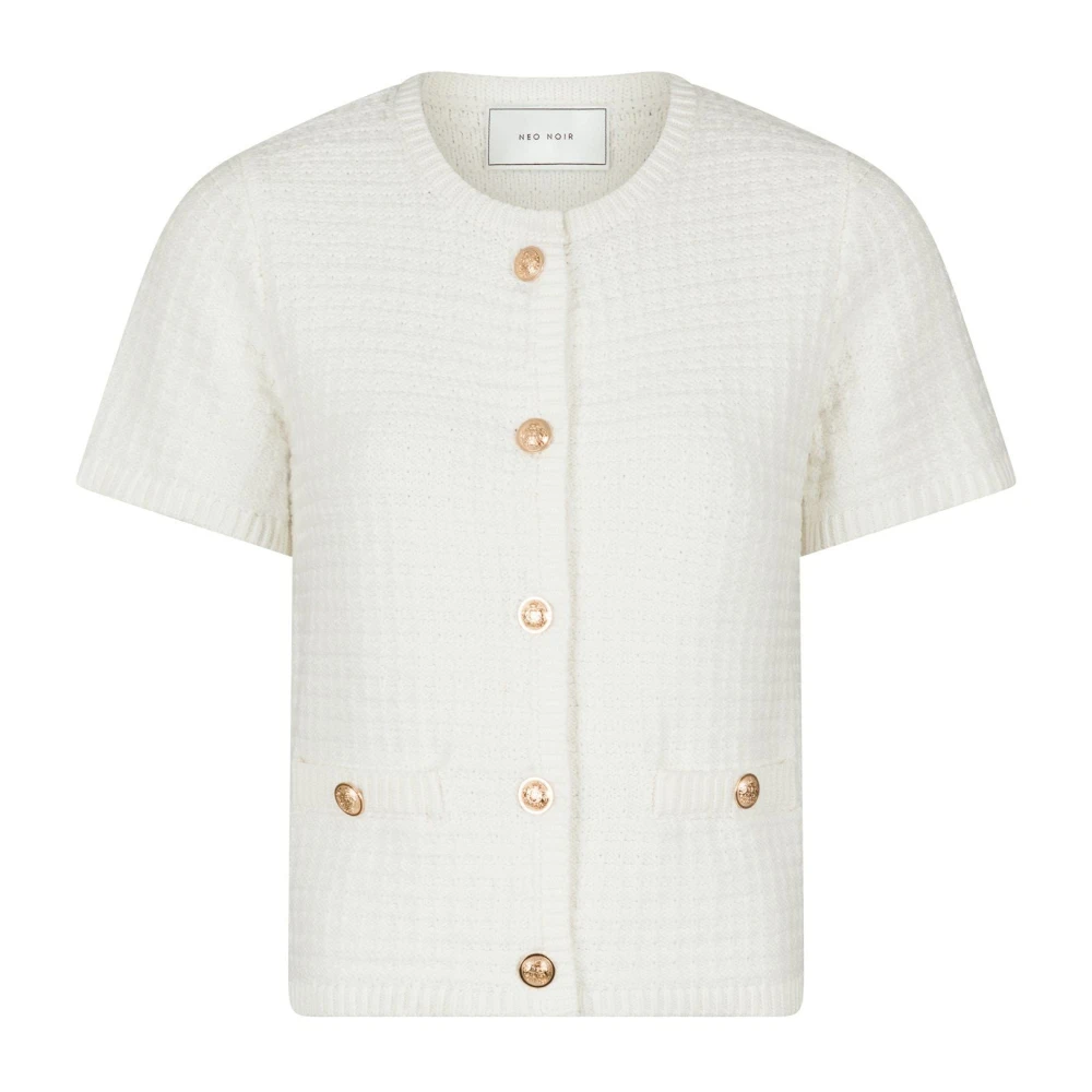 NEO NOIR Gestructureerde Gebreide Vest met Decoratieve Knopen White Dames
