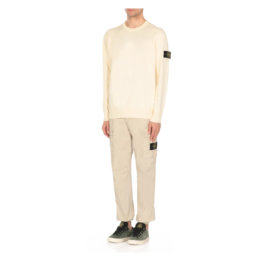 Stone Island Ivoor Katoenen Trui met Logopatch Beige Heren