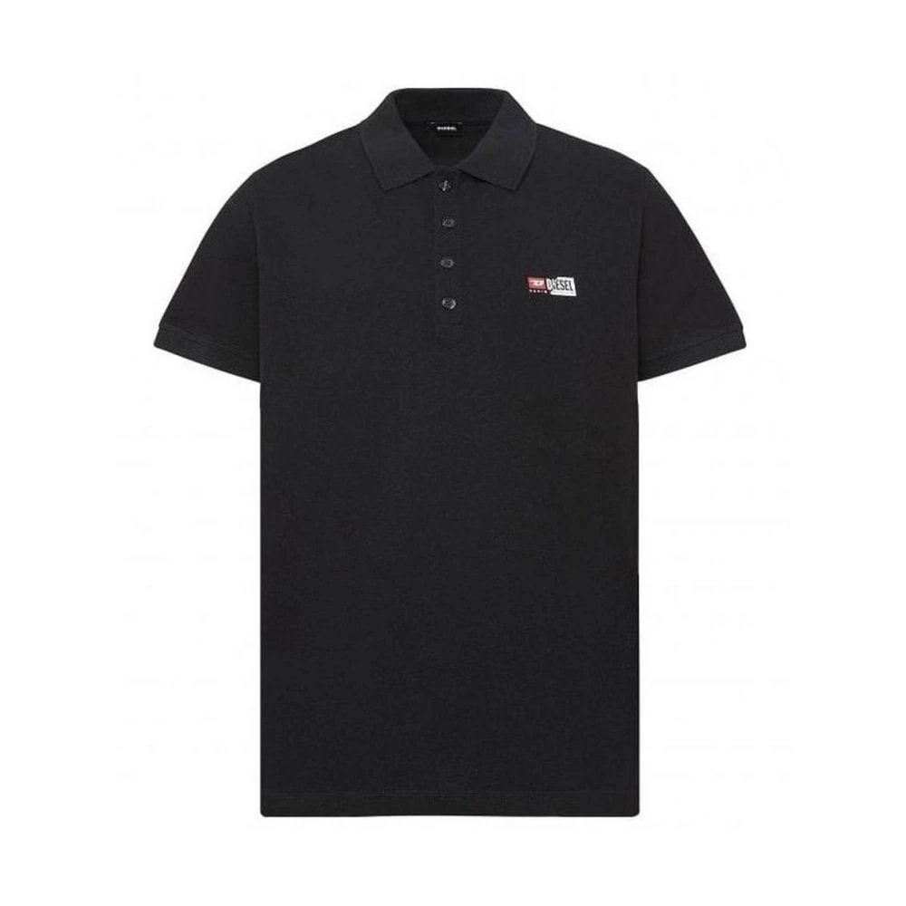 Diesel Wit Polo Shirt Contrast Logo Black Heren