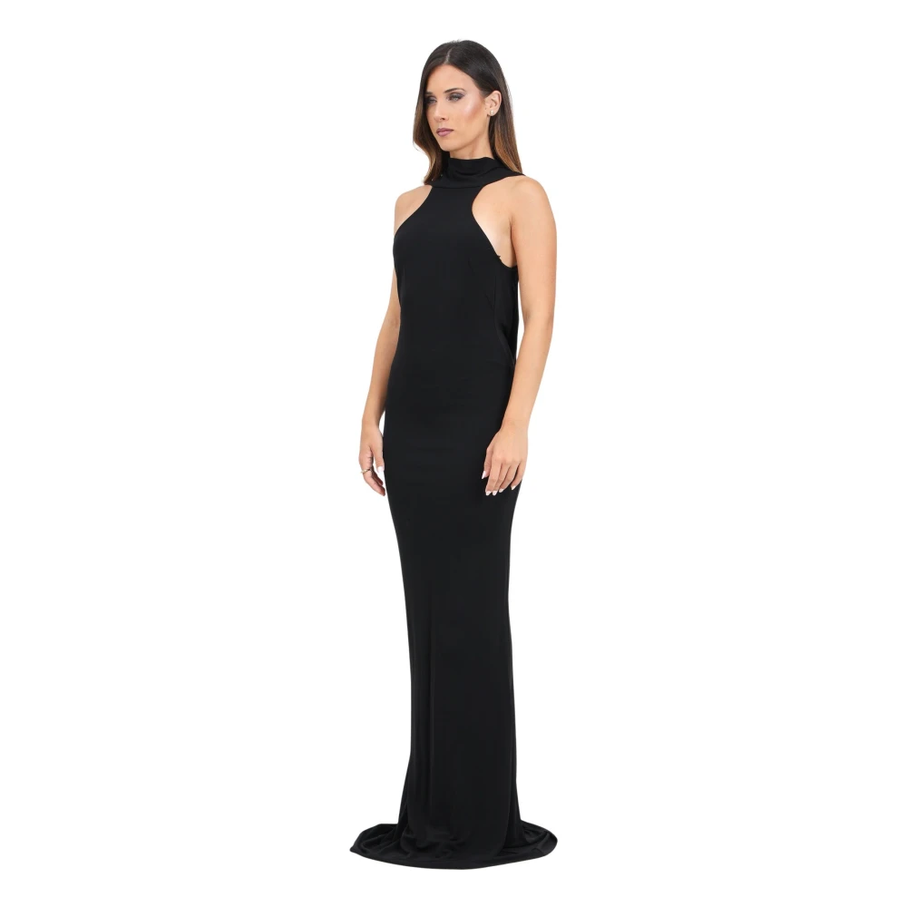 Elisabetta Franchi Zwarte lange jurk met gedrapeerde rug Black Dames