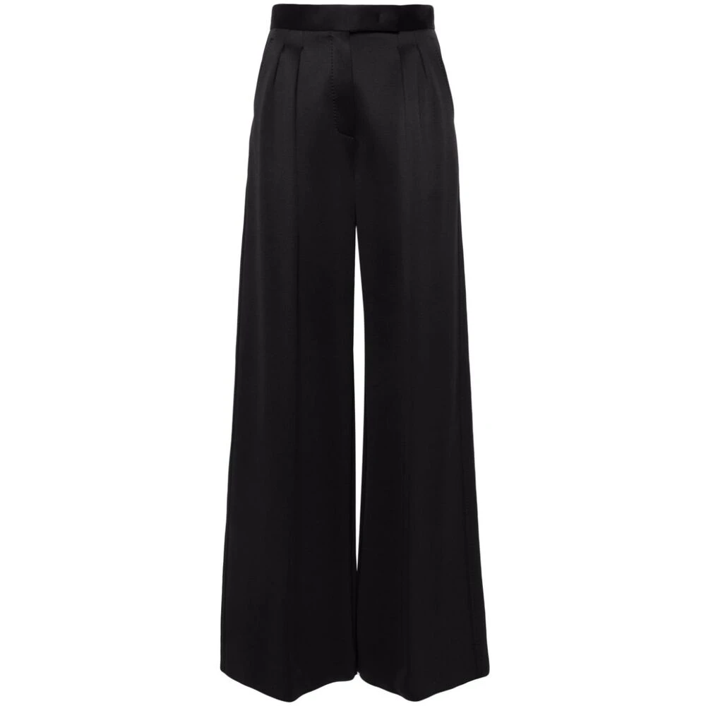 Max Mara Zwarte broek met wijde pijpen en zachte textuur Black Dames