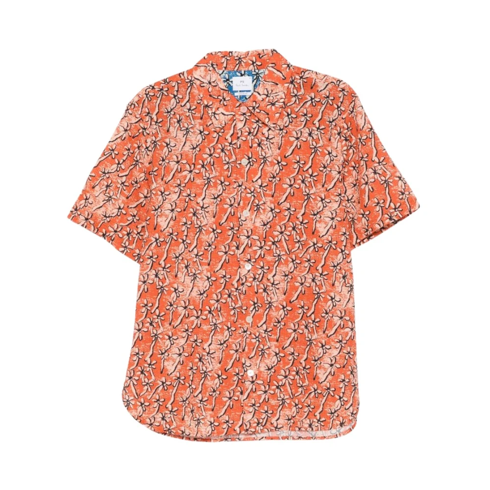 Paul Smith Orange Field Floral Cotton Seersucker Shirt