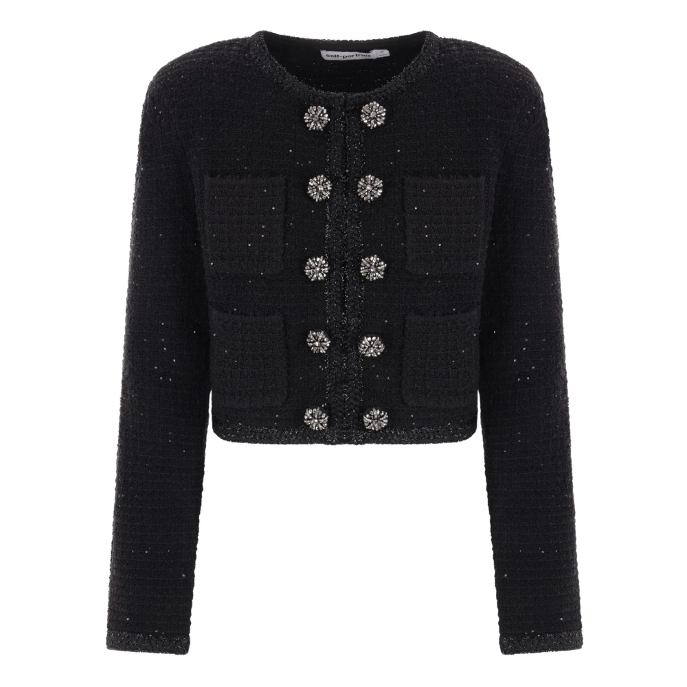 Self Portrait Pailletten Cropped Zwarte Jas Black Dames