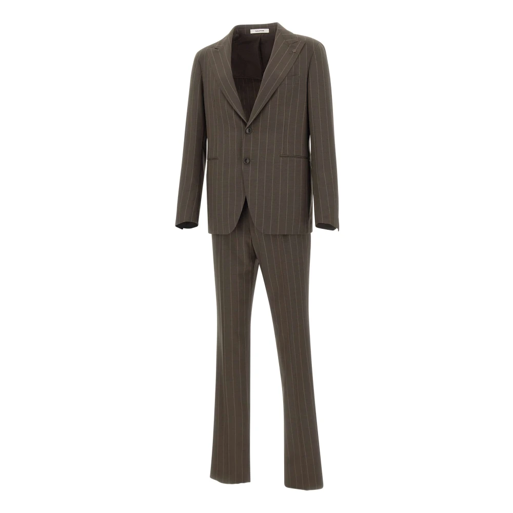 Tagliatore Men's Brown Single Breasted Suits, M, Two-Piece Pinstripe Suit