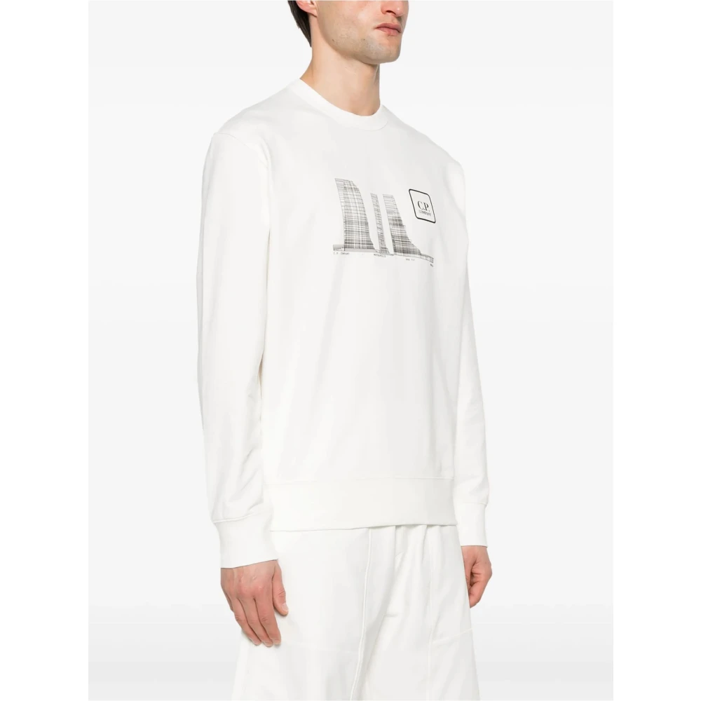C.P. Company Witte Trui Geribbelde Ronde Hals Lange Mouw White Heren