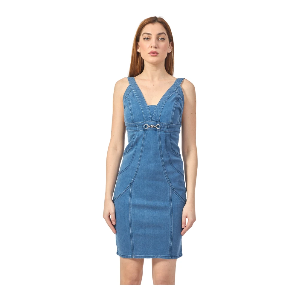 Guess Blauwe mouwloze jurk met voor- en achterhalslijn Blue Dames