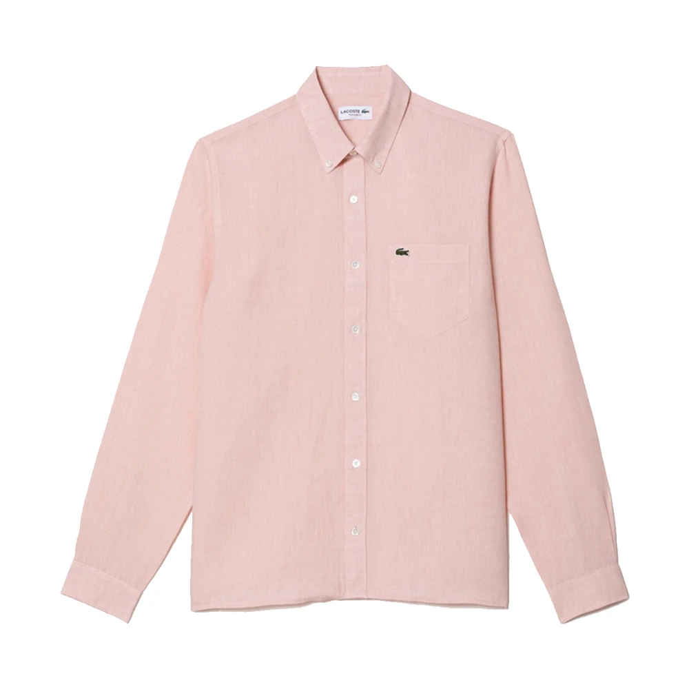 Lacoste Mannelijk Roze Overhemden Heren, 3XL, Linnen, Casual Linnen Overhemd
