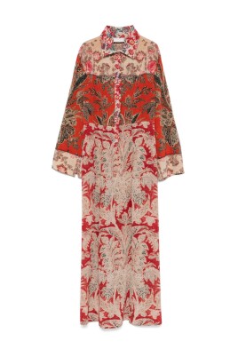 graphic-print-brown-dress-with-side-slits