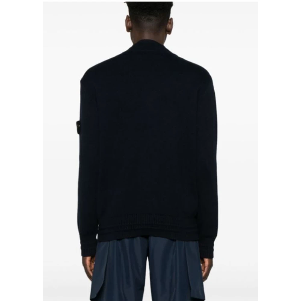 Stone Island Blauwe Gebreide V-Hals Trui Blue Heren