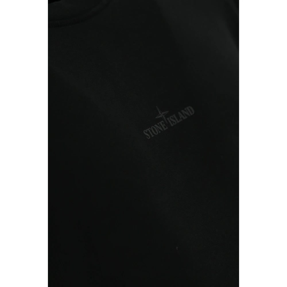 Stone Island Zwarte Katoenen Trui Logo Print Black Heren