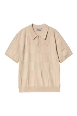 polo-beige-a-carreaux-et-manches-courtes-en-coton