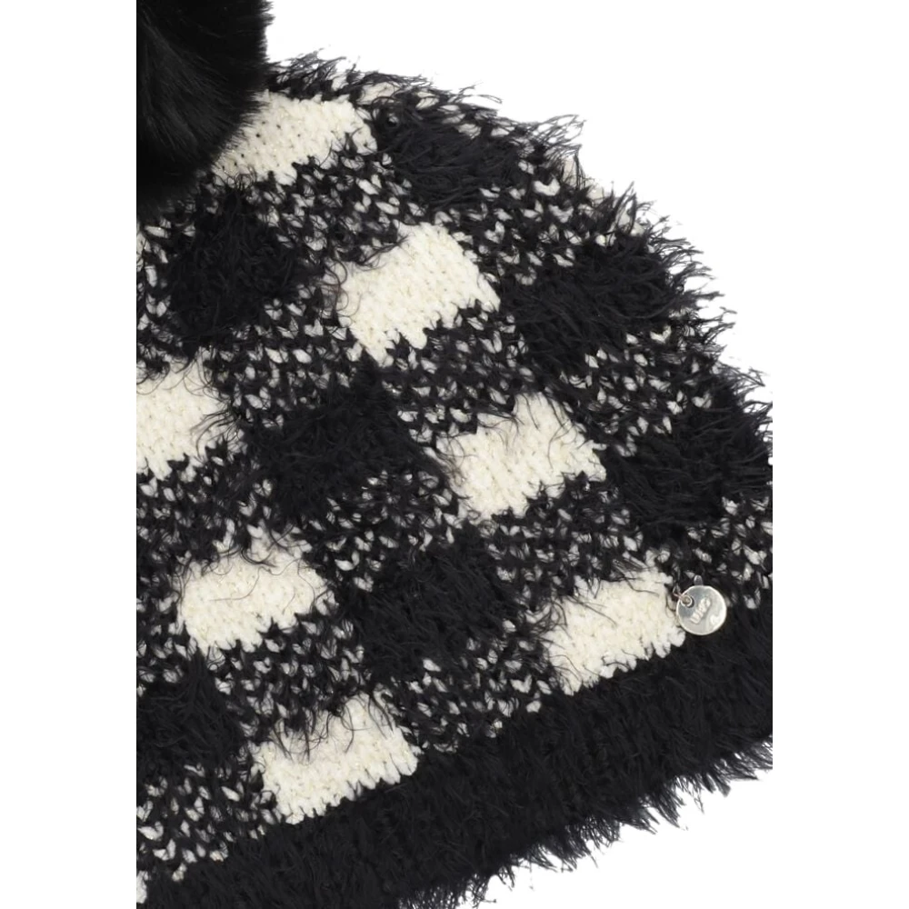 Liu Jo Geruite Hoed met Glitterdraad Pompon Black Dames