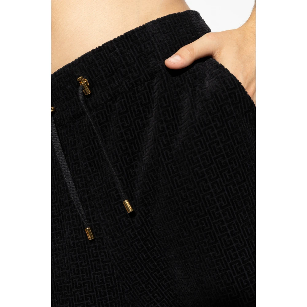 Balmain Broek met monogram in fluwelen afwerking Black Heren