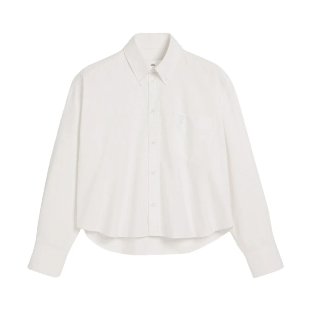 Ami Paris Witte Cropped Shirt met Ami de Coeur Motief White Heren