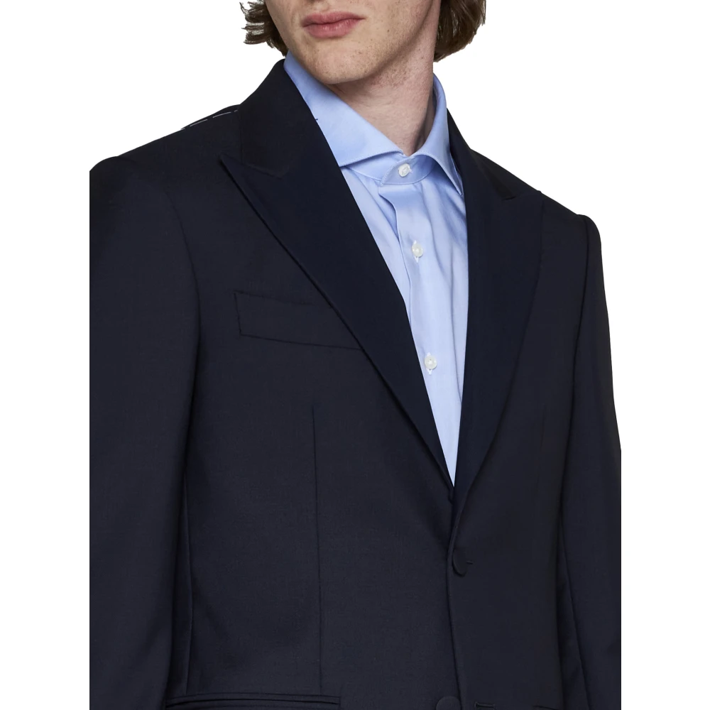 D4.0 Navy Blauw Wollen Pak met Peak Revers Blue Heren
