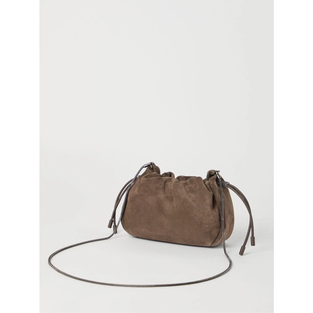 BRUNELLO CUCINELLI Taupe Bruine Trekkoord Schoudertas Brown Dames