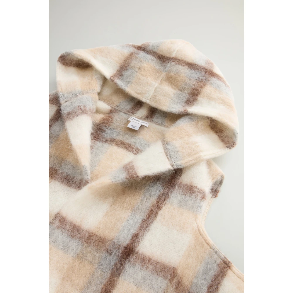 Woolrich Crème Check Alpaca Mohair Sjaal Cape Multicolor Dames