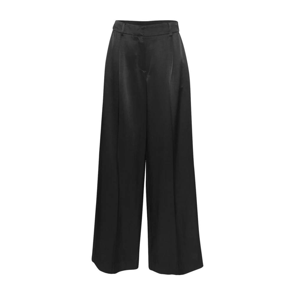 Moss copenhagen Zwarte satijnen wijde pijpen broek Ulla Black Dames