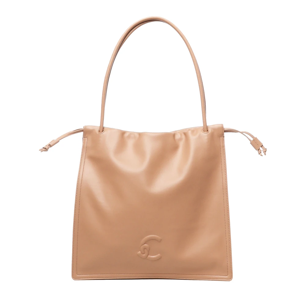 Coccinelle Nude Schoudertas met Trekkoordsluiting Beige Dames