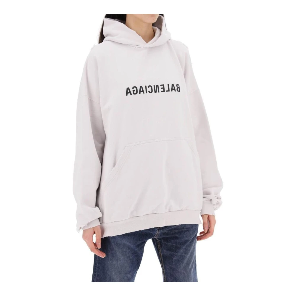 Balenciaga Logo Hoodie met Vernietigingseffect White Dames