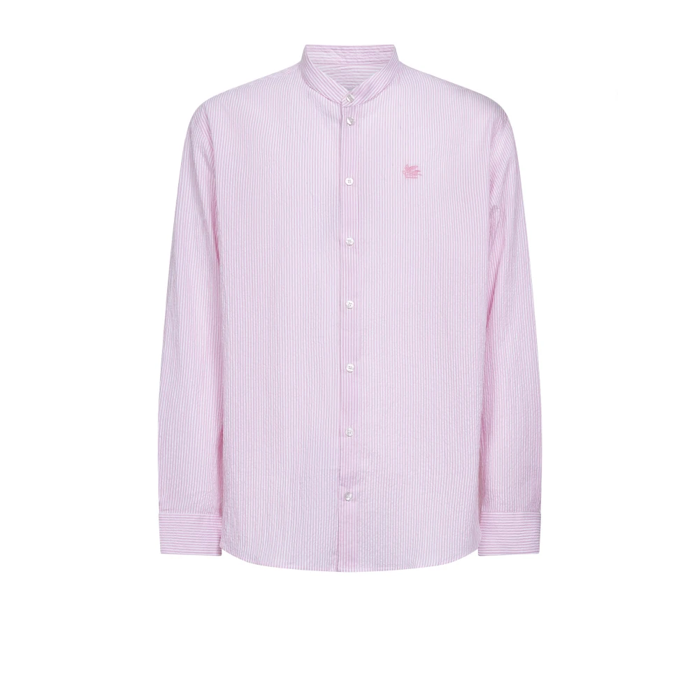 Etro , Casual Shirts, Male, Pink, M, Pegaso-Embroidered Striped Shirt