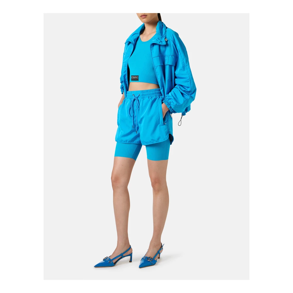 Iceberg Actieve shorts in technisch nylon gevoerd met kobaltblauw gaas Blue Dames