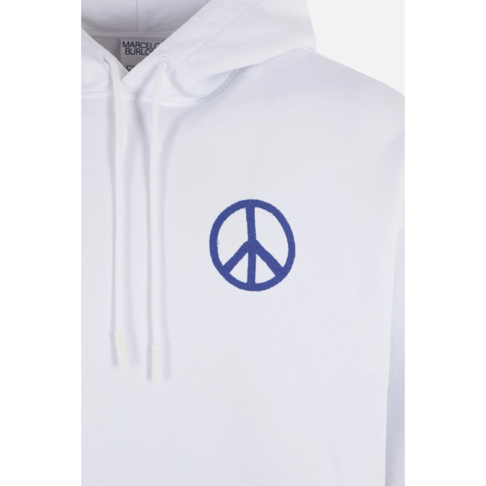 Marcelo Burlon Oversized Hoodie met Peace Logo Print White Heren