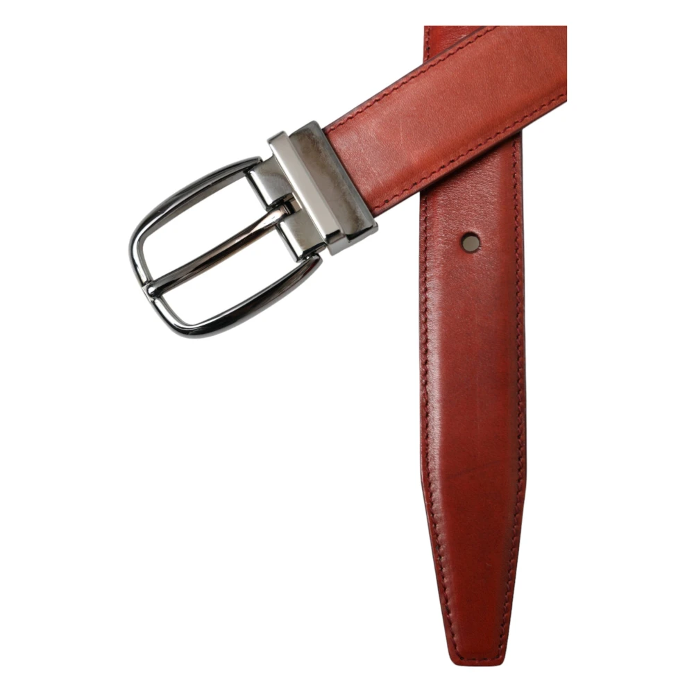 Dolce & Gabbana Bruin Leer Zilveren Gesp Riem Mannen Brown Unisex