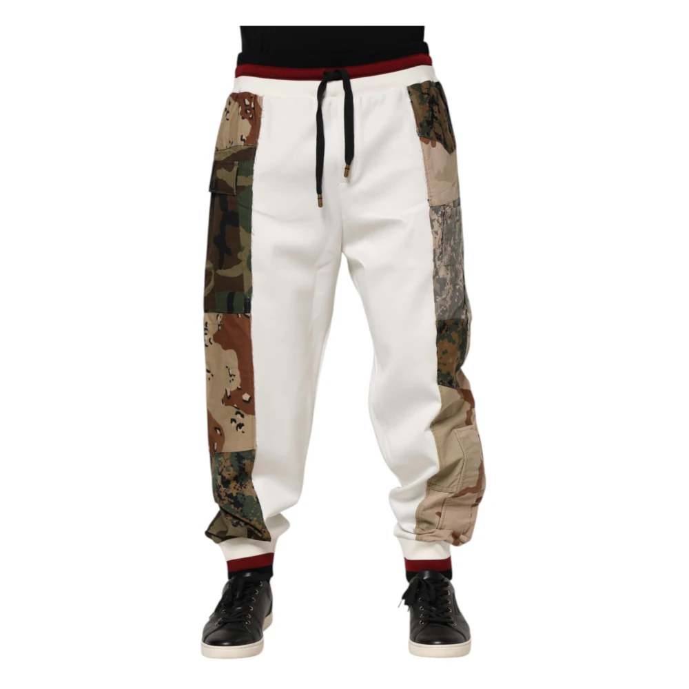 Dolce & Gabbana Men's Multicolor Sweatpants, Xs, White Patchwork Jogger Trousers
