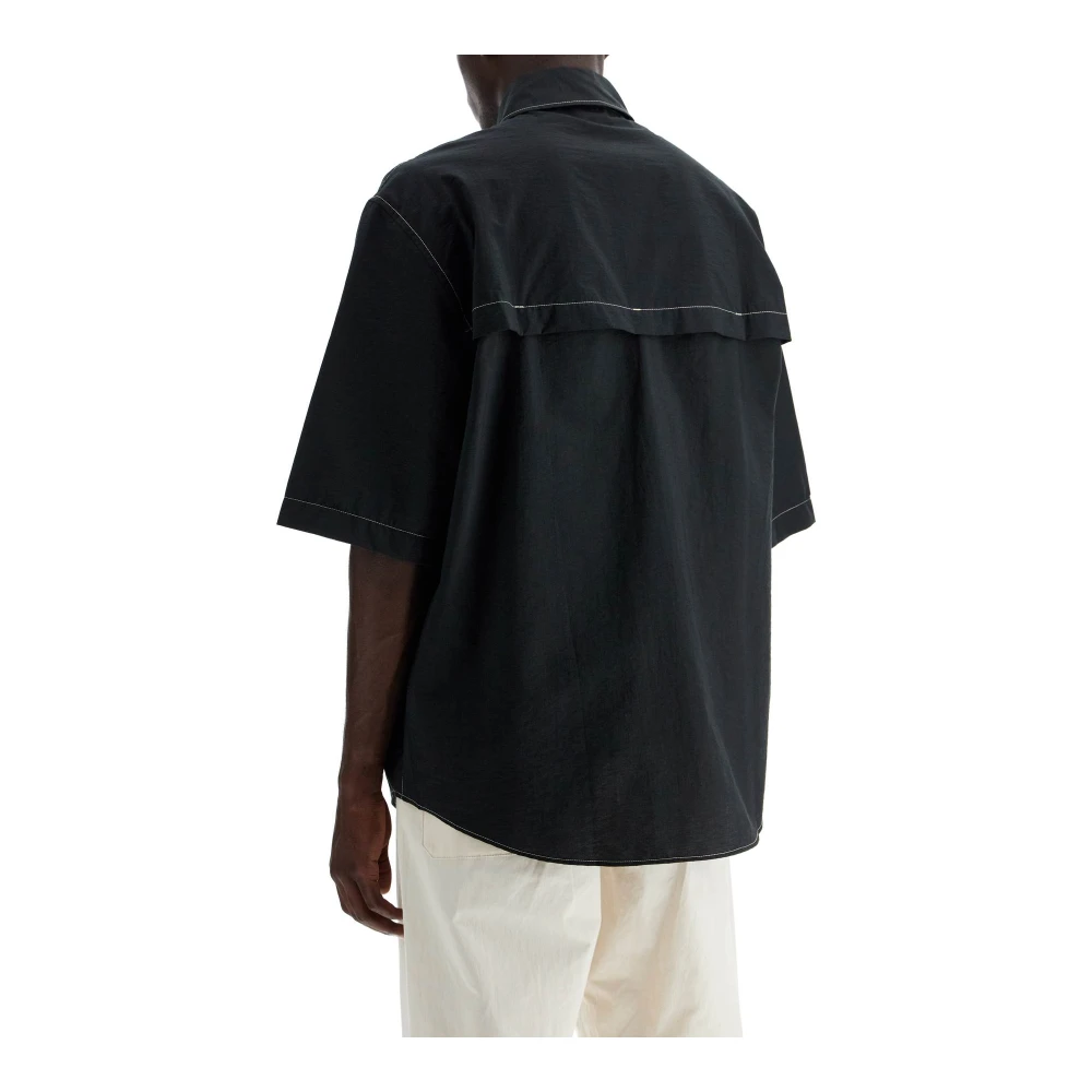 Lemaire Contraststiksel Korte Mouw Overhemd Black Heren