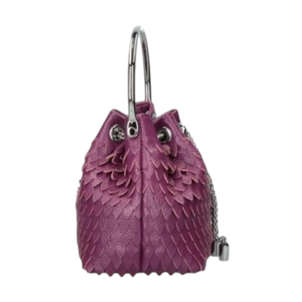 Rebelle Leren Handtas Trekkoordsluiting Gehamerd Stijl Purple Dames