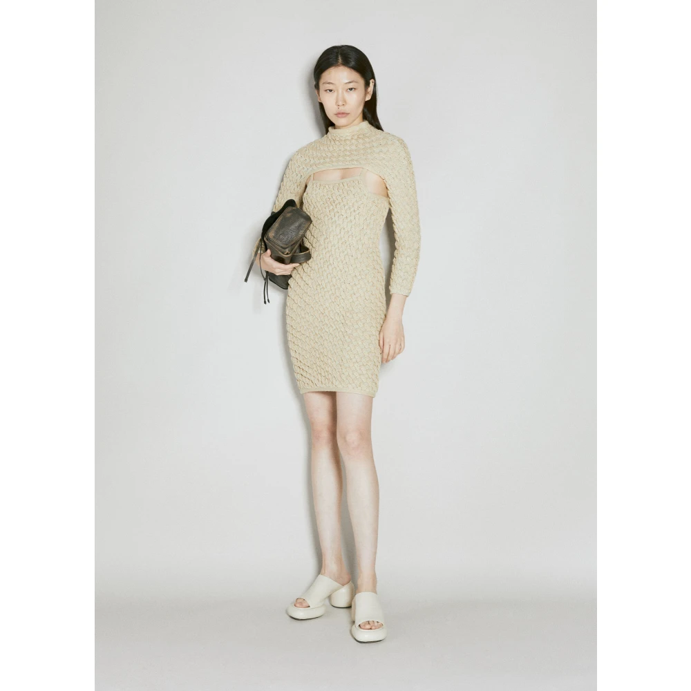 Isa Boulder Chunky Gebreide Mouwloze Mini Jurk Beige Dames