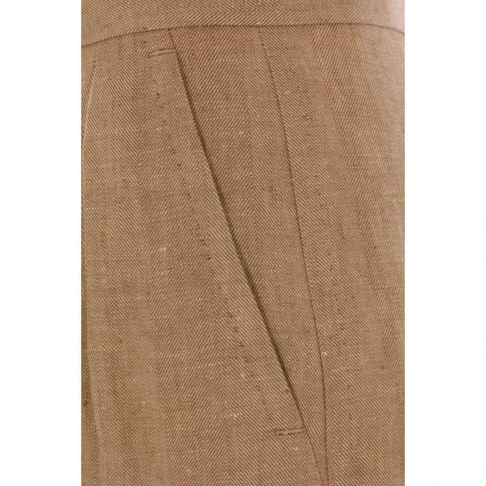 Max Mara Wijde Pijp Linnen Broek Brown Dames