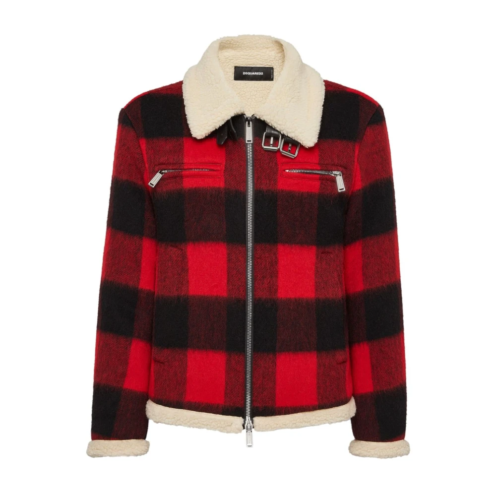 Dsquared2 Geruite Print Wollen Jas Red Heren