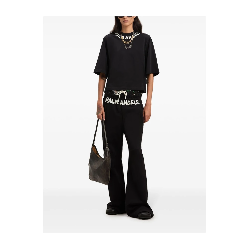Palm Angels Zwart Logo Print Crew Neck T-shirt Black Dames