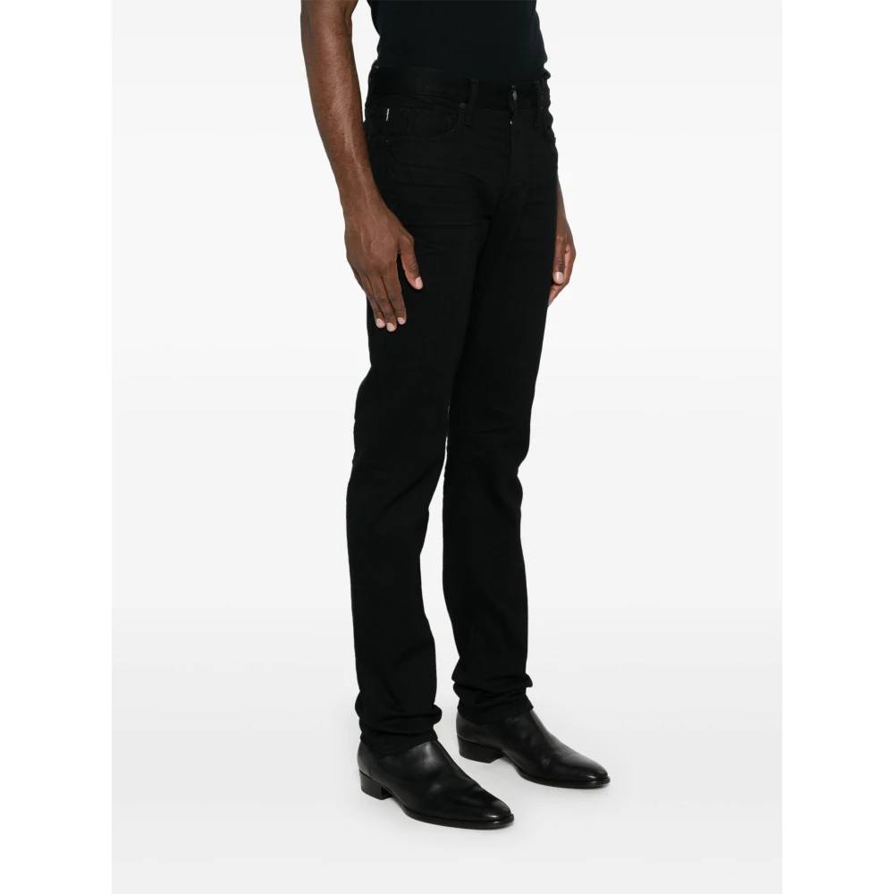 Tom Ford Katoenmix Jeans met Leren Logo Black Heren