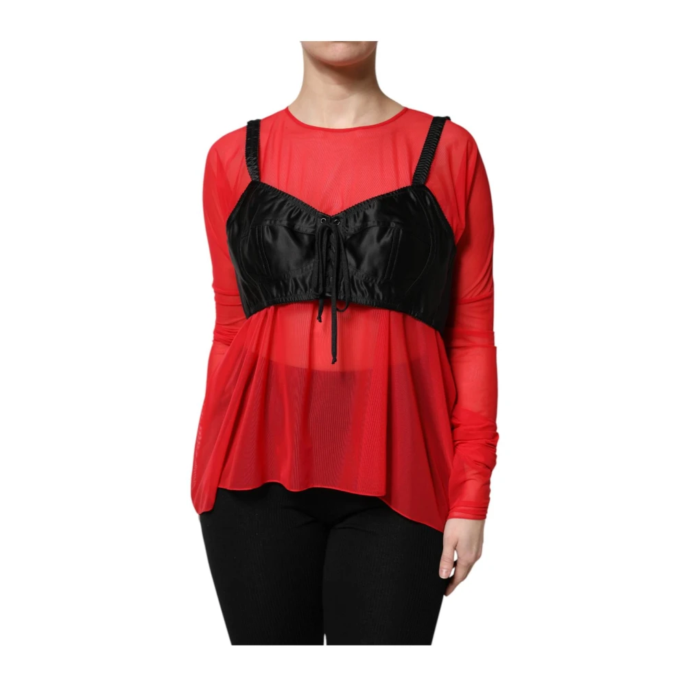Dolce & Gabbana Damen Multicolor Layered Mesh Top Mit Satin-Korsett