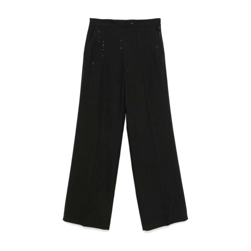 Twinset Zwarte Rechte Pijp Broek Met Paillet Streep Black Dames