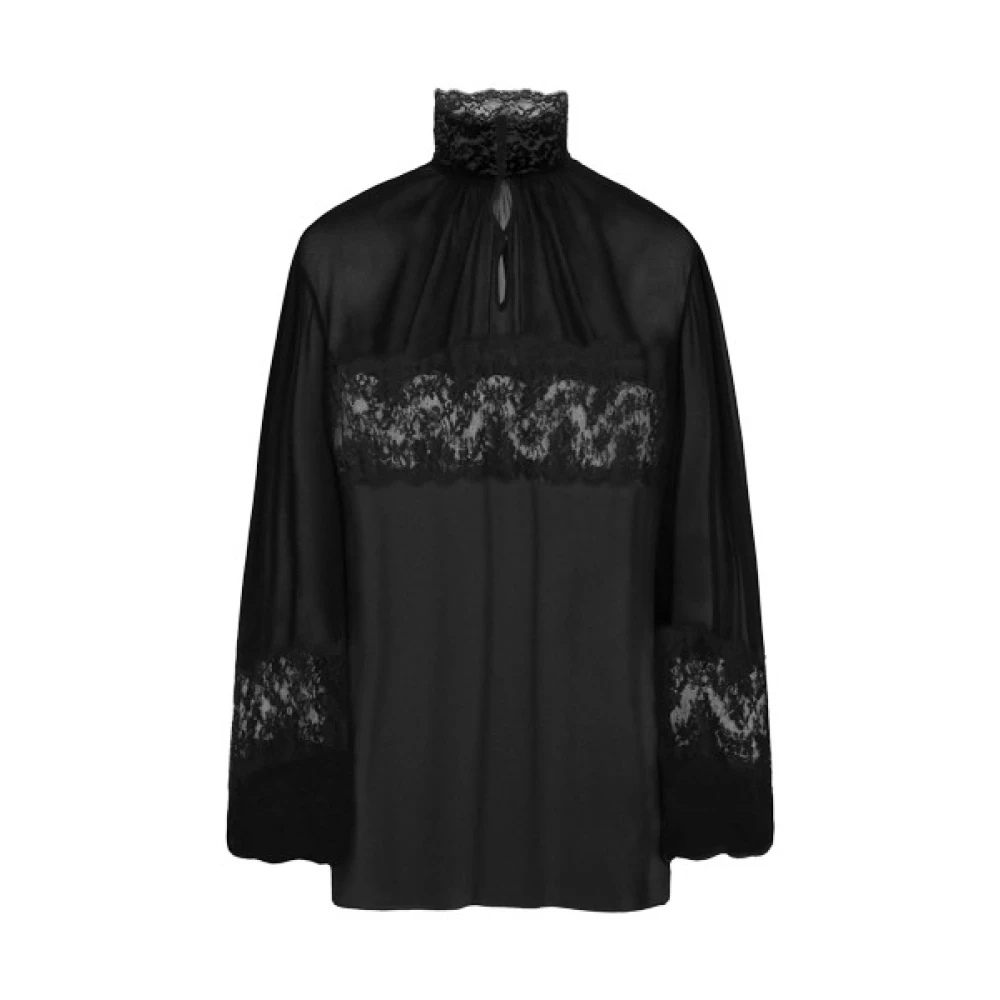 Dolce & Gabbana Zwarte Bloemenkanten Crepe Blouse Black Dames