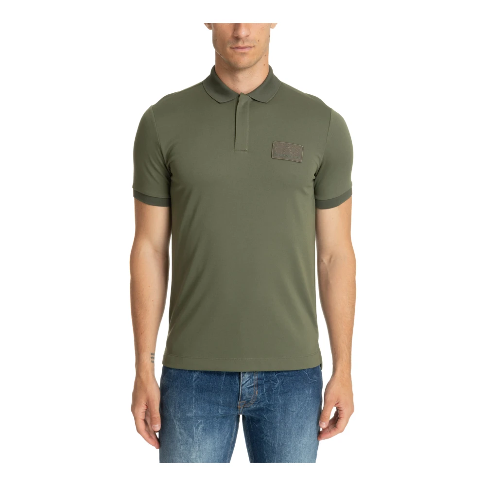 Emporio Armani EA7 Zip Polo Shirt Logo Plain Green, Herr