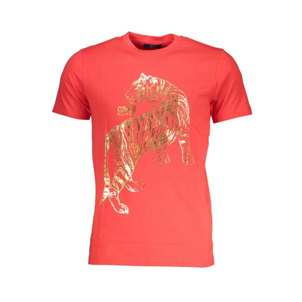 Cavalli Class Rode T-shirt met korte mouwen en logo Red Heren