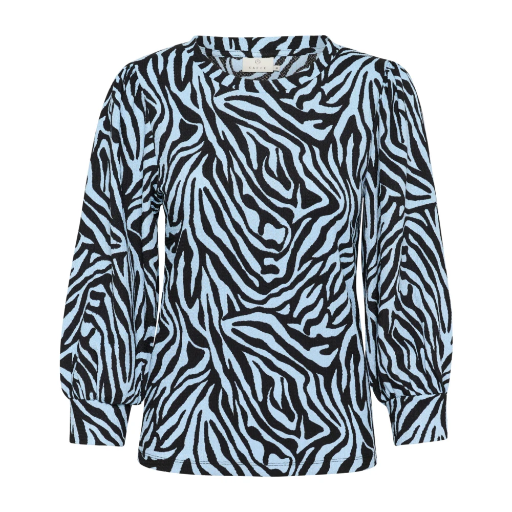 Kaffe Blauw zwart grafisch T-shirt topstijl Blue Dames