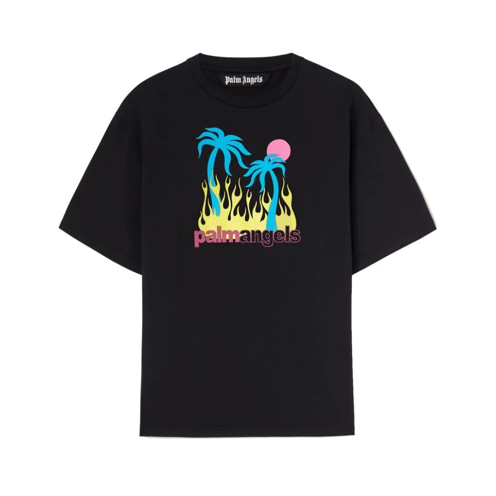 Palm Angels Zwart Grafisch Print Crew Neck T-shirt Black Heren