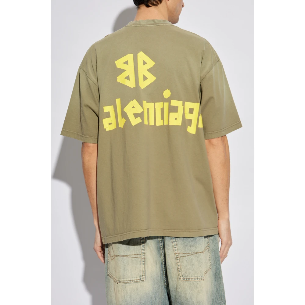 Balenciaga T-shirt met Tape-Type Green Heren