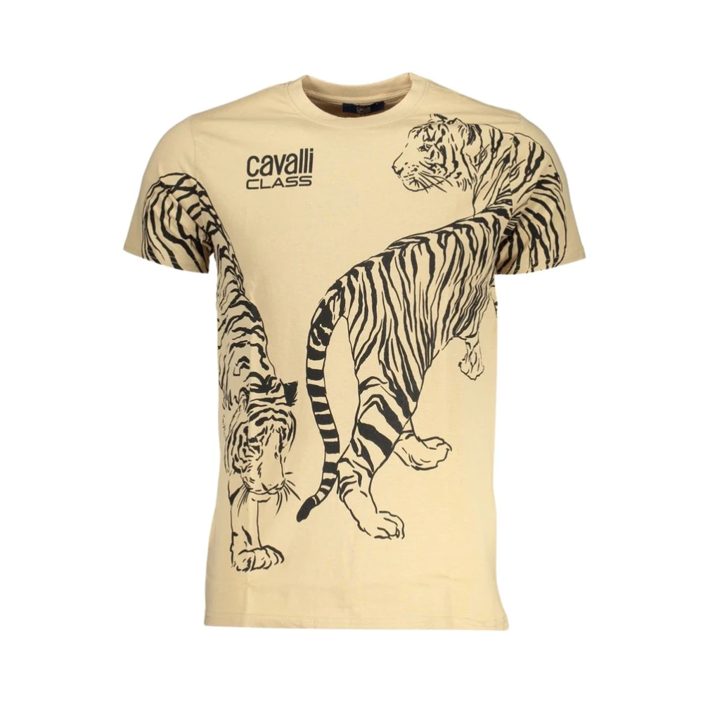 Cavalli Class Beige Bomull Tryck Logo T-shirt Beige, Herr