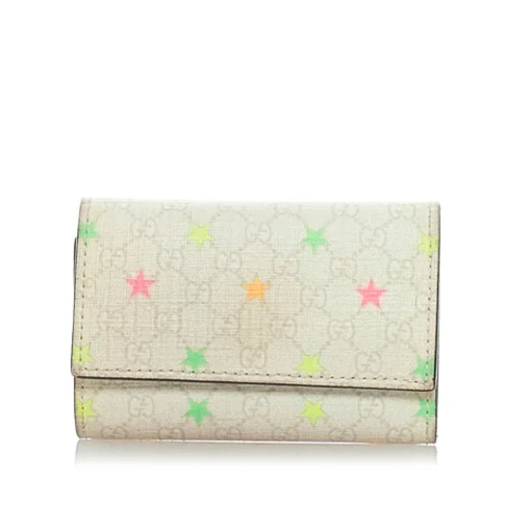 Gucci Vintage Tweedehands Witte Gecoate Canvas Gucci Sleuteletui White Dames