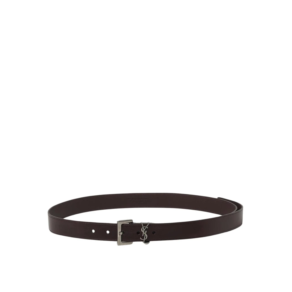 Saint Laurent Men's Brown Classic Leather Belt With Buckle