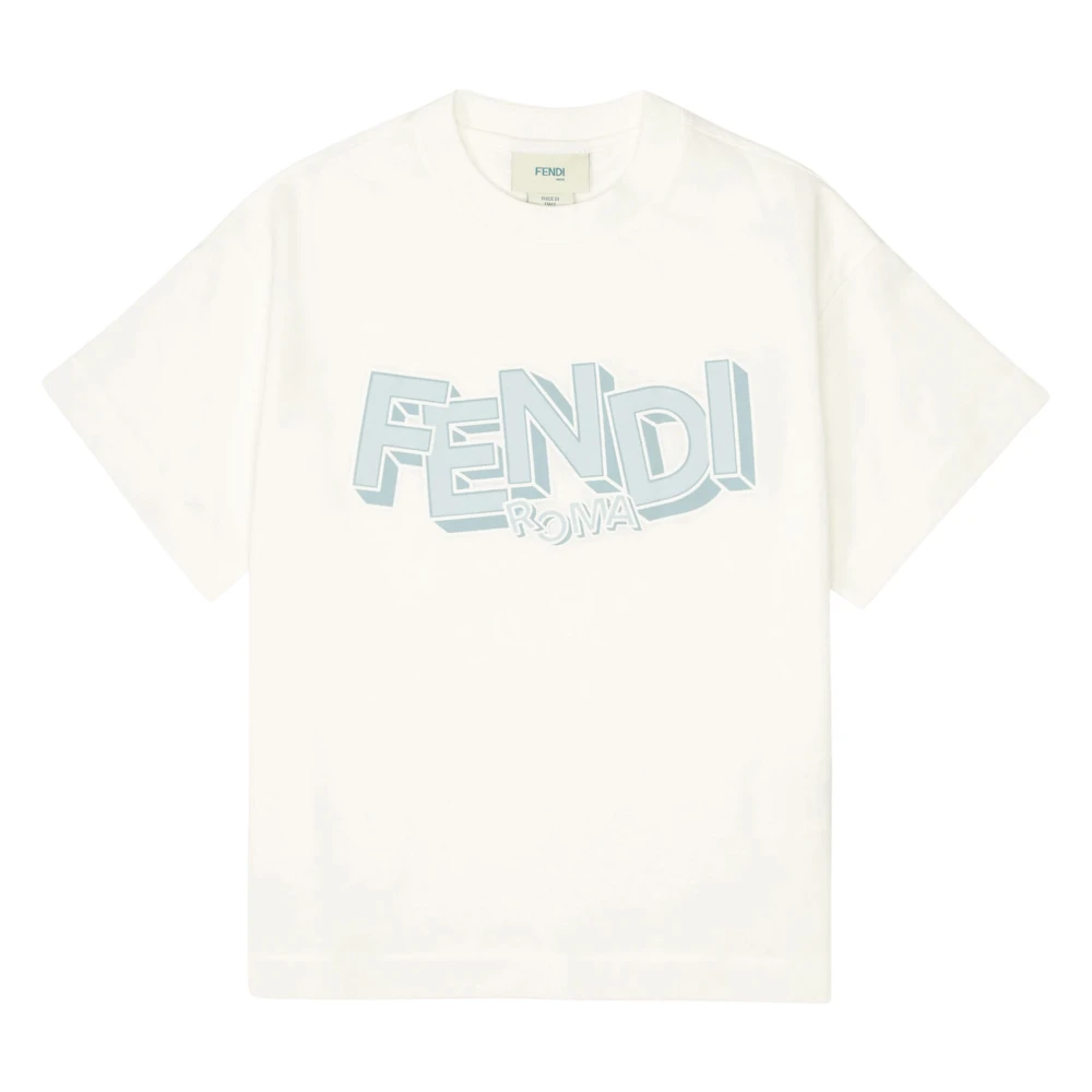 Fendi Boys White Kids Short Sleeve T-Shirts, 7 Y, Logo T-Shirt